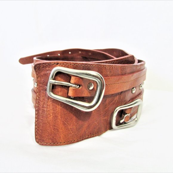 tan studded double buckle belt  M main image 4